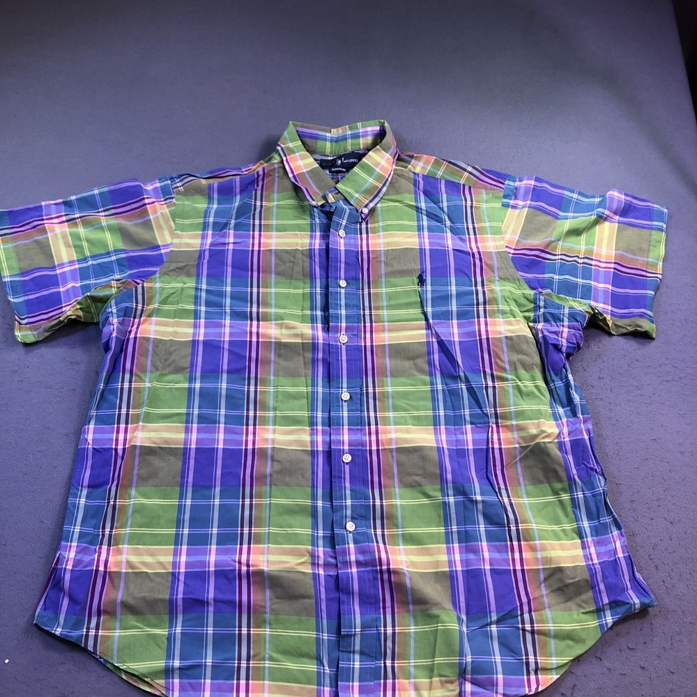 Ralph Lauren Men XXL Classic Fit Short Sleeve PINK Plaid Button Front Shirt